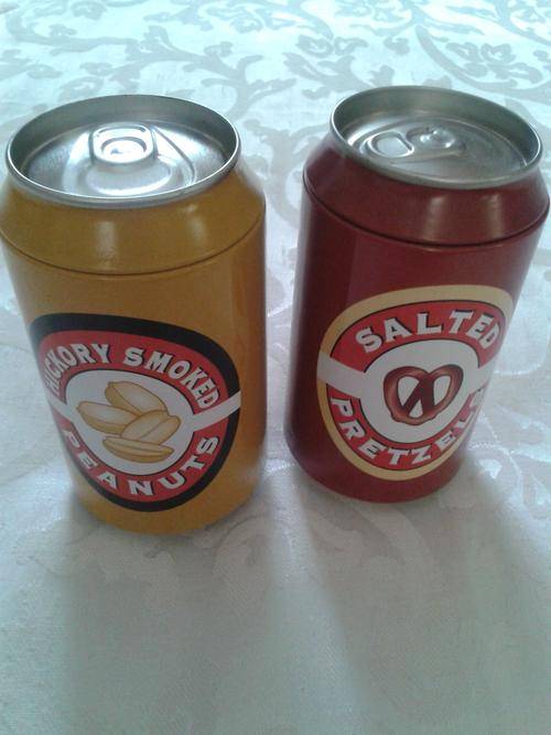 Mock beer can peanut containers for your bar. A real conversation starter. Set of 2