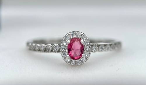 Beautiful Red Cubic halo silver ring