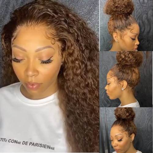 Human Hair Investment WIG / 200% Extra Thick Curly Brazilian Remi / BROWN 22` long length