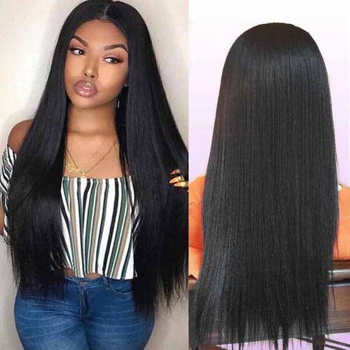Human Hair Investment WIG / 200% Extra Thick / Brazilian Long Straigt Lace Wig - BLACK 24`