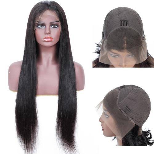 Human Hair Investment WIG / 200% Extra Thick / Brazilian Long Straigt Lace Wig - BLACK 24`