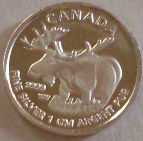 1 gram .999 Fine Silver Round: Canadian Moose Design: Art Bullion
