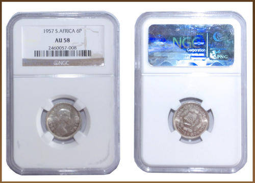 1957 - 6 PENCE AU58 NGC GRADED