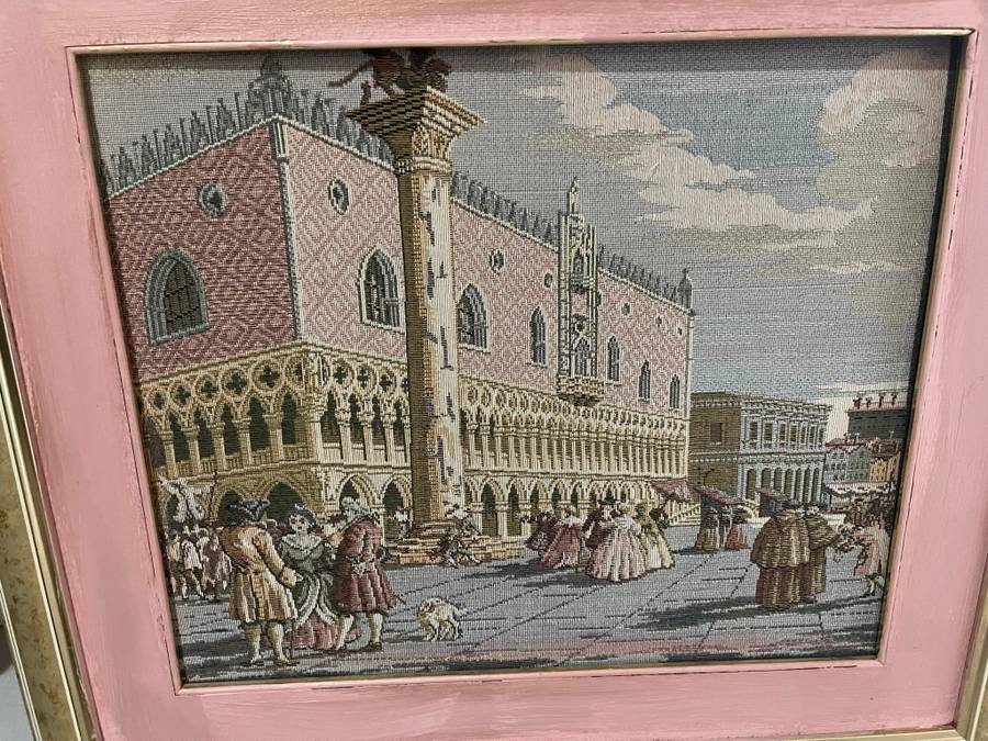 Framed tapestry scene