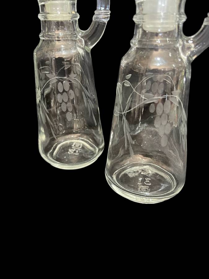 Salad dressing bottles grape etched set