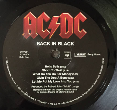 AC/DC - Back In Black Vinyl Lp Europe 2003.