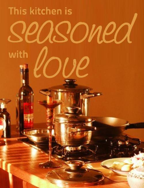 VINYL DECAL - SEASONED WITH LOVE INSPIRATIONAL KITCHEN QUOTE TYPE 1 - WALL ART