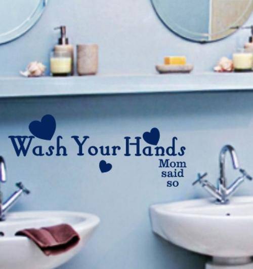 VINYL DECAL - WASH HANDS BATHROOM QUOTE 2 - WALL ART - CHOOSE COLOUR