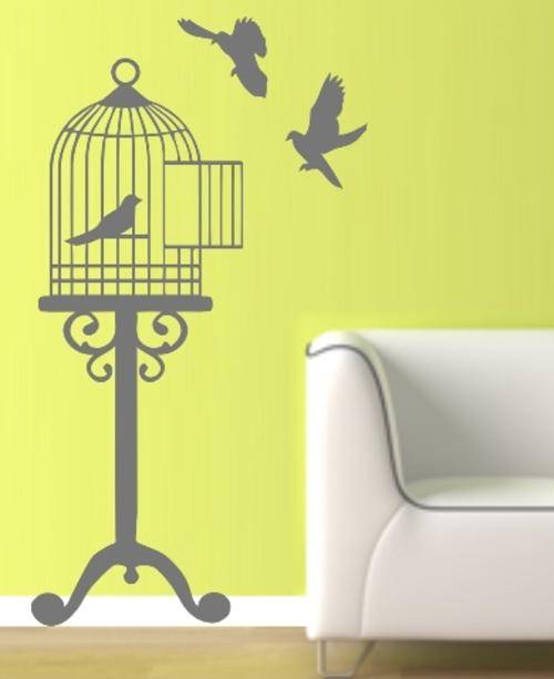 VINYL DECAL - BIRDCAGE - WALL ART - CHOOSE COLOUR