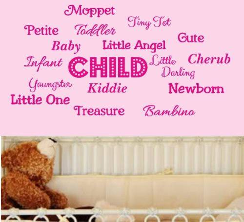 FREE SHIP/LOW COURIER - CHILD WORD CLOUD WALL STICKERS - SML 60+ COLOURS