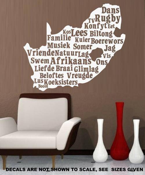 FREE SHIP/LOW COURIER - SOUTH AFRICA AFRIKAANS WORDS WALL STICKER - 60+ COLOURS