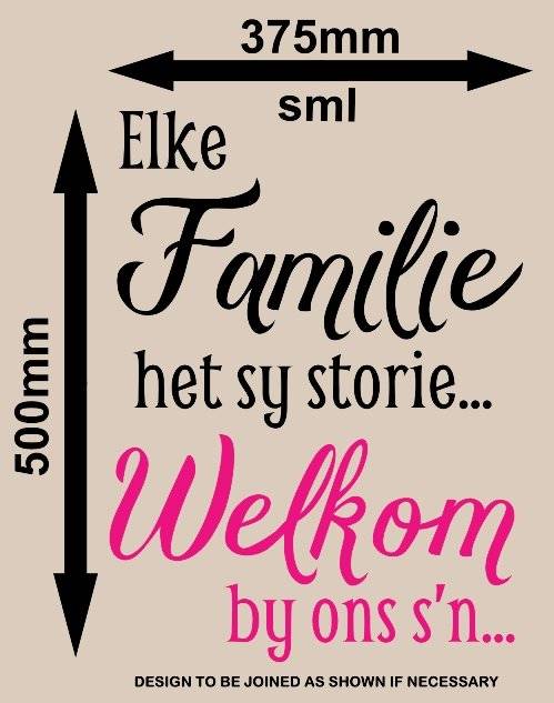 FREE SHIP/LOW COURIER - Elke Familie Het Sy Storie Afrikaans Wall Sticker - SML 60+ colours