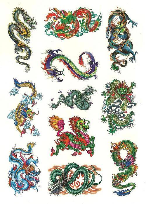 Colour Temporary Tattoos Chinese Dragons