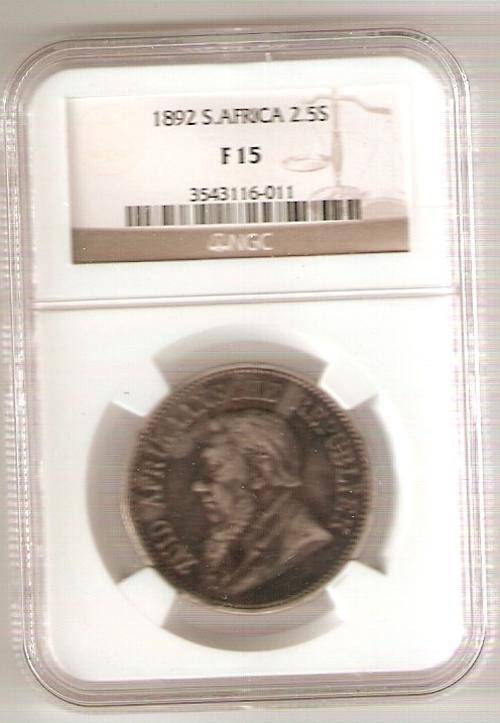 A NGC GRADED PAUL KRUGER 2.5 SHILLING F15