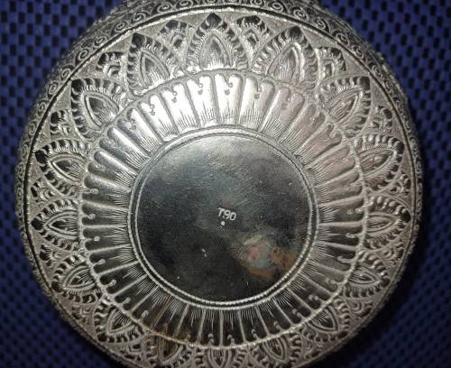 TWO VINTAGE VIETNAMESE BUDDHIST TEMPLE ENGRAVE SCENES SILVER PLATED BOWLS