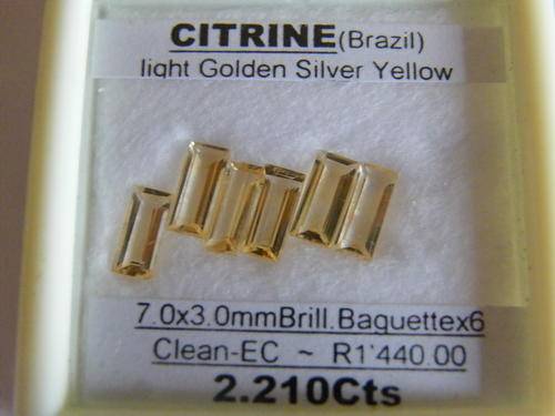 A 2.210cts BRILLIANT BAQUETTES x6, LIGHT GOLDEN SILVER YELLOW, BRAZIL, CITRINE!!!WITH CERTIFICATE!!!