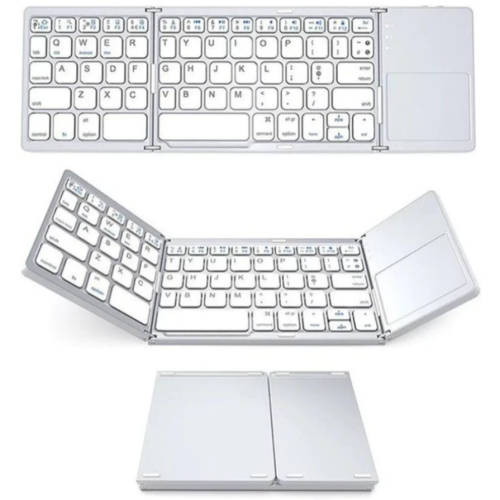 Foldable Bluetooth Keyboard with Touchpad White and Black