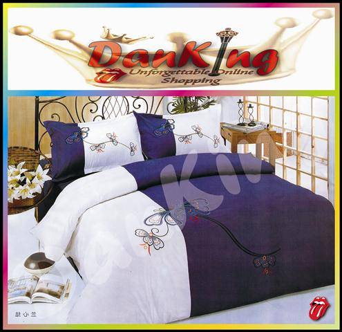 6 Piece Quality Cotton Bed Linen - Queen Size - Navy & White Duvet Set