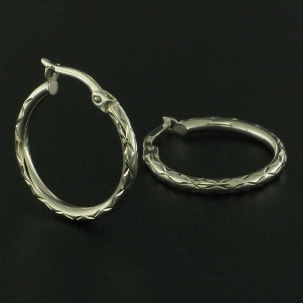 Diamond Cut Hollow Hoop Earrings - 9 carat White Gold (15mm)