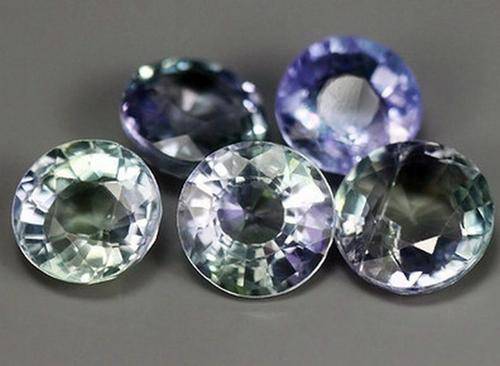 AA Grade Tanzanite Rare Green /Blue  Round Lot Five Pieces 3.57 ct