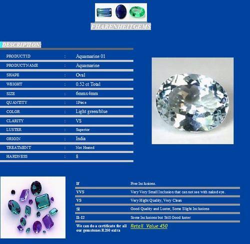 AA Grade Aquamarine 0.52 ct 6mmx4mm Oval VS