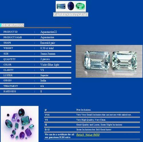 AA Grade Aquamarine 0.50 ct total 5mmx3mm Pair