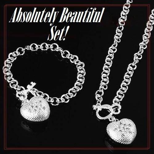 SILVER HEART PENDANT NECKLACE AND BRACELET 925 STERLING SILVER STAMPED **NEVER BEFORE FOR R1-00!!