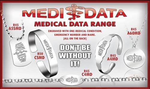 Medi Data - Engrave 1 medical condition, name and telephone number