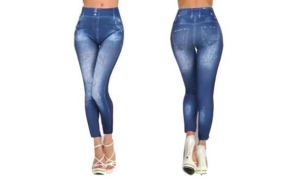 Pack of 2 Ladies BLUE High Waisted Jean Printed Leggings **New**Two different styles