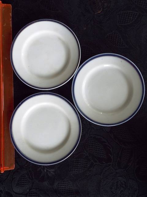 VINTAGE SMALL BLUE & WHITE PLATES x 3
