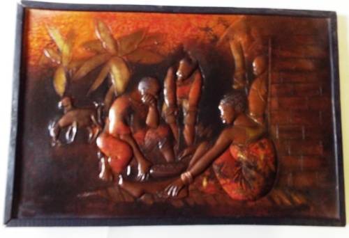 STUNNING COPPER RELIEF OF TRIBAL FAMILY LIFE