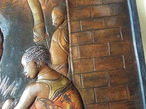 STUNNING COPPER RELIEF OF TRIBAL FAMILY LIFE