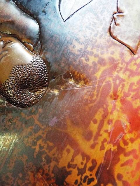 STUNNING COPPER RELIEF OF TRIBAL FAMILY LIFE