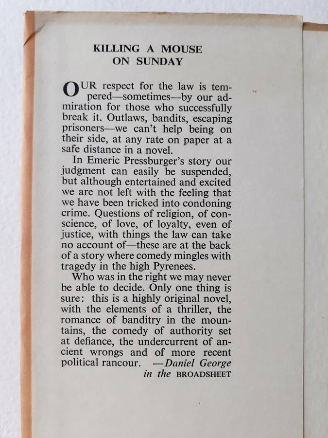 Killing A Mouse On Sunday ~ Emeric Pressburger
