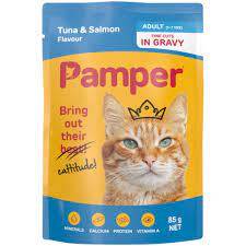 Pamper Cat Sachets x 30  cat food Tuna and Salmon in gravy