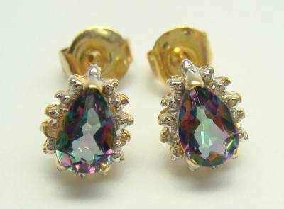 MYSTIC TOPAZ & DIAMOND STUD EARRINGS 9CT SOLID GOLD