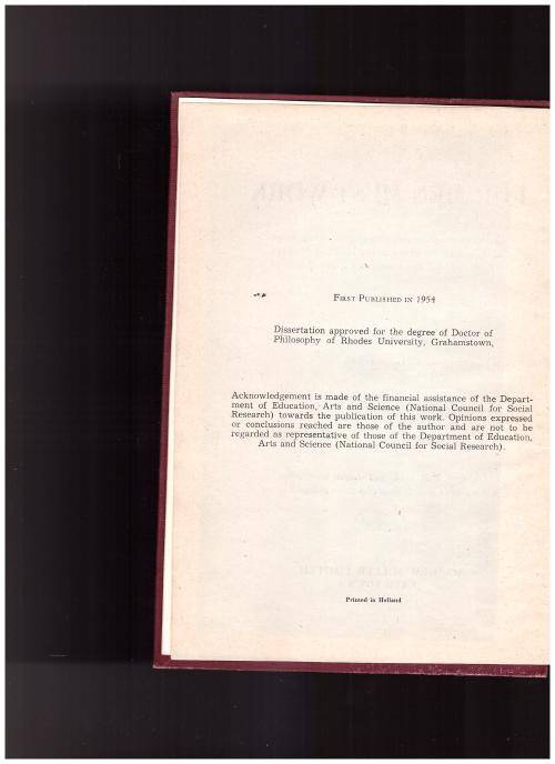 FOR MEN MUST WORK, THE STORY OF GERMAN IMMIGRATION TO THE CAPE, 1ST ED.1954