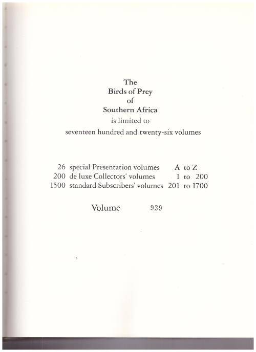 BIRDS OF PREY OF SOUTHERN AFRICA LIMITED COPIES