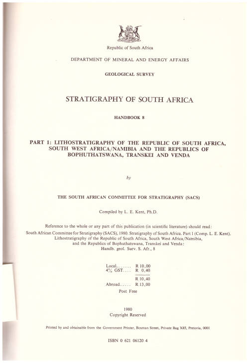 REPUBLIC OF SOUTH AFRICA GEOLOGICAL SURVEY, STRATIGRAPHY OF SOUTH AFRICA