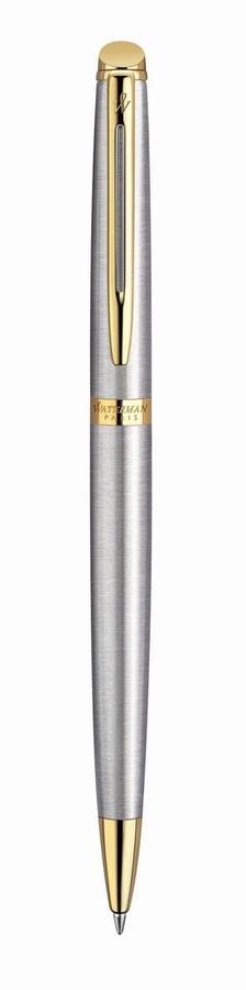 Waterman Hemisphere Stainless Steel Gold Trim Ball Pen in box