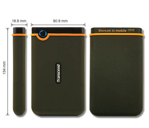 500GB 2.5" Portable HDD - Transcend StoreJet M Series - USB Powered-Military Standard Drop Tested