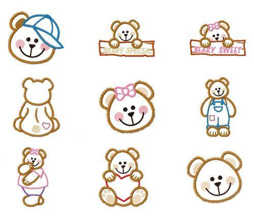 MACHINE EMBROIDERY DESIGN SET - POPULAR APPLIQUE TEDDY BEARS (9 IN THE SET)