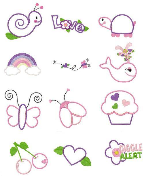 MACHINE EMBROIDERY DESIGN SET - GIRLY GIRLZ (12 IN THE SET)