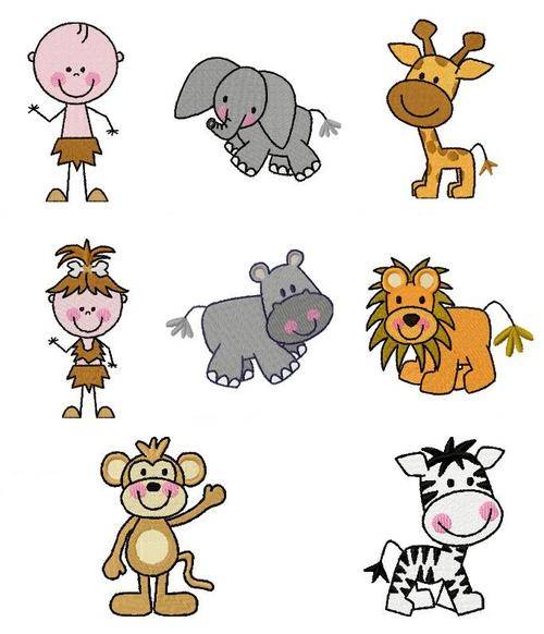 MACHINE EMBROIDERY DESIGN SET - JUNGLE BABIES (8 IN THE SET)