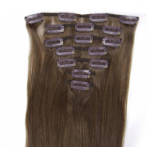 7 Piece Light Brown Human Hair Clip In Extensions