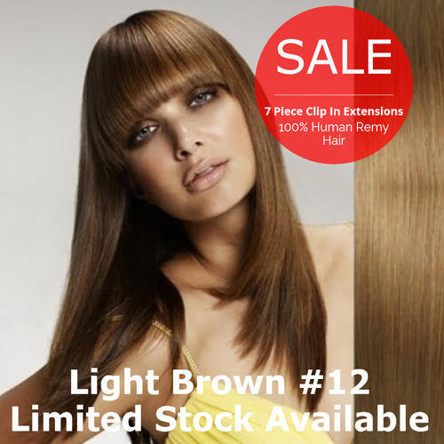24Hour Dispatch - 18" Clip-In Extensions LIGHT BROWN - 7Pieces / 100% Human Remy Hair