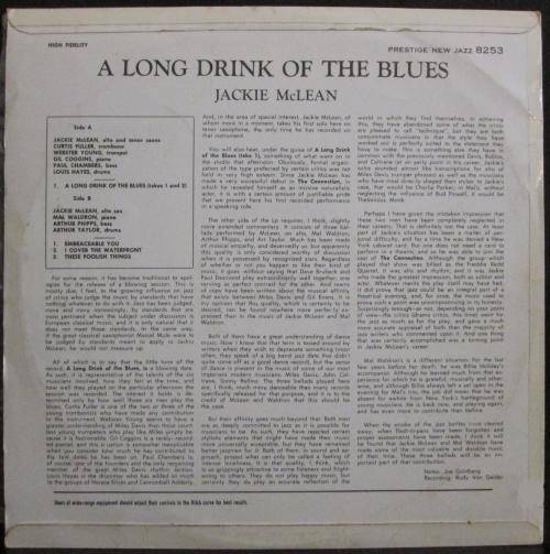 JACKIE McLEAN - A LONG DRINK OF THE BLUES (LP/VINYL)