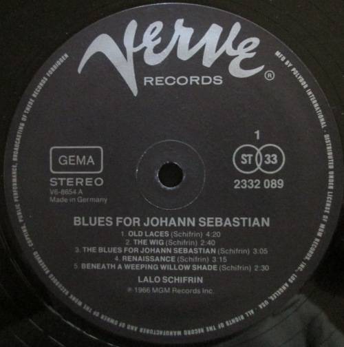 LALO SCHIFRIN - BLUES FOR JOHANN SEBASTIAN (LP/VINYL)