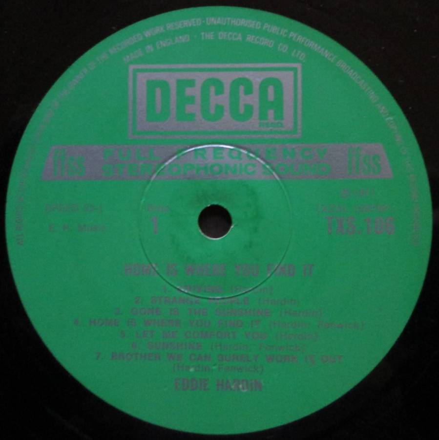 EDDIE HARDIN - HOME IS WHERE YOU FIND IT  (LP/VINYL)