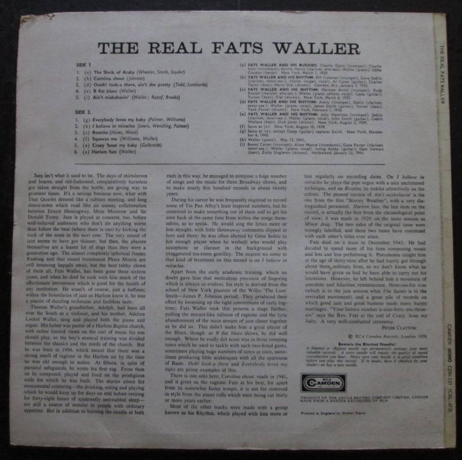FATS WALLER - THE REAL FATS WALLER (LP/VINYL)